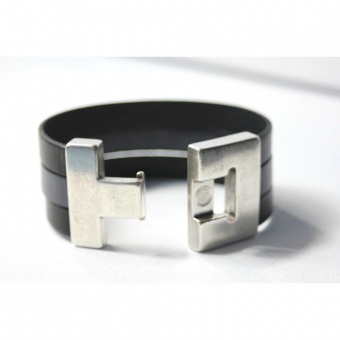 Bracelet manchette en cuir noir et gris 32mm