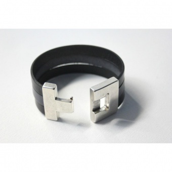 Bracelet manchette en cuir noir et gris 32mm