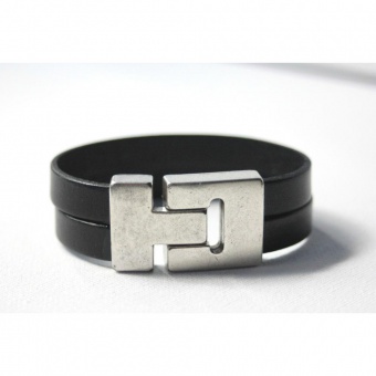 Bracelet homme en cuir noir fermoir aimantÃ©