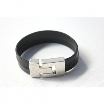 Bracelet manchette homme en cuir noir 22mm