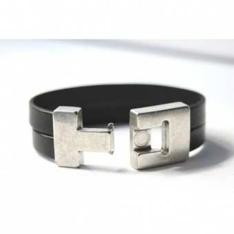 Bracelet manchette homme en cuir noir 22mm