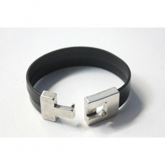 Bracelet manchette homme en cuir noir 22mm