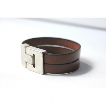 Bracelet manchette homme en cuir marron