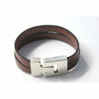 Bracelet manchette en cuir marron 22mm
