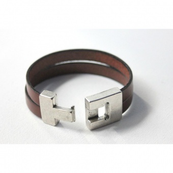 Bracelet manchette en cuir marron 22mm