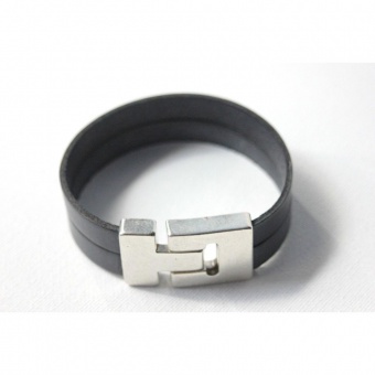 Bracelet manchette homme en cuir gris 22mm