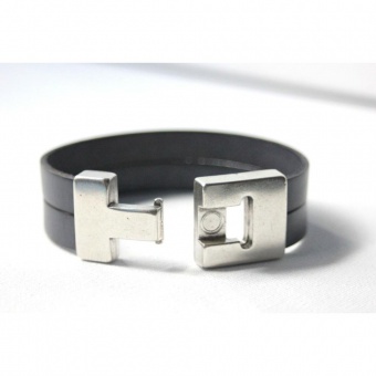 Bracelet manchette homme en cuir gris 22mm