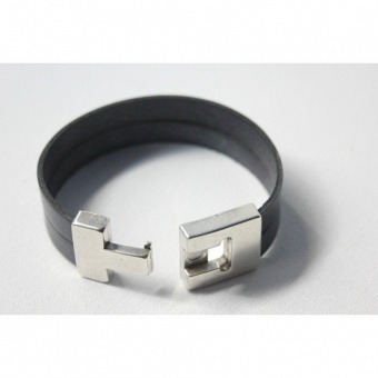 Bracelet manchette homme en cuir gris 22mm