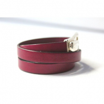 Bracelet manchette 3 tours en cuir prune