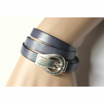 Bracelet manchette 3 tours en cuir gris