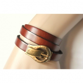 Bracelet manchette 3 tours en cuir marron