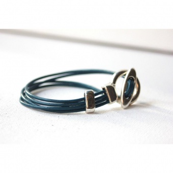 Bracelet cuir 4 cordons bleu pétrole ferm. toggle