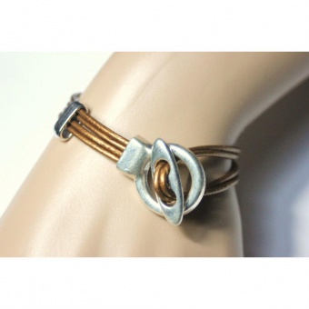 Bracelet cuir 4 cordons bronze métallisé toggle