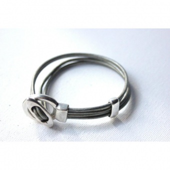 Bracelet cuir 4 cordons gris métallisé toggle