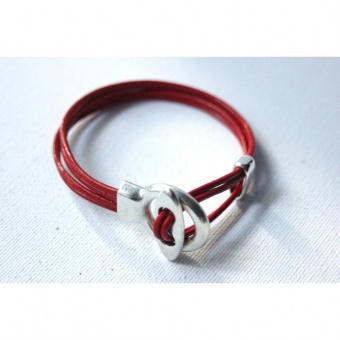 Bracelet cuir 4 cordons rouge fermoir toggle