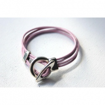 Bracelet cuir 4 cordons rose clair fermoir toggle