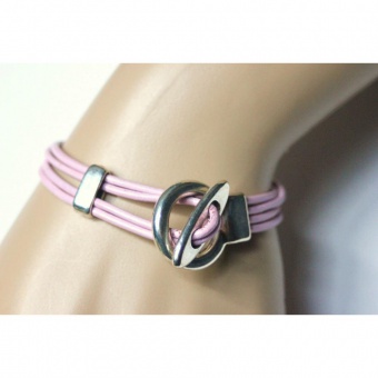 Bracelet cuir 4 cordons rose clair fermoir toggle