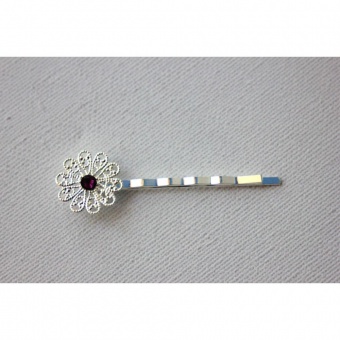 Barrette fleur filigrane et swarovski améthyste