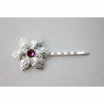 Barrette fleur filigrane étoile swarovski améthyst