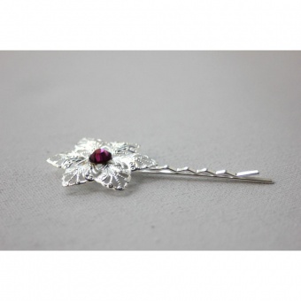 Barrette fleur filigrane étoile swarovski améthyst