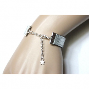 Bracelet cuir plat 15 mm à paillettes argentées