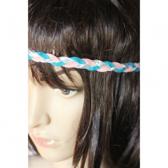 Headband en daim et organza rose turquoise argent