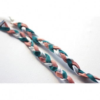 Headband en daim et organza rose turquoise argent