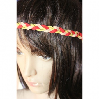 Headband tressé en suédine rouge, jaune et beige