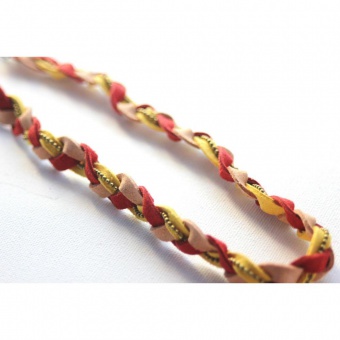 Headband tressé en suédine rouge, jaune et beige