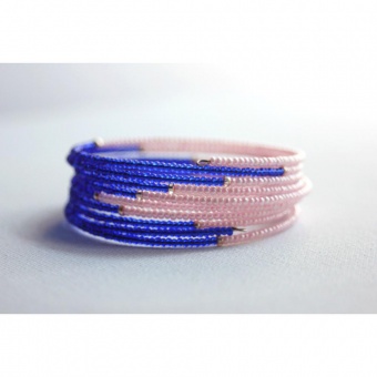 Bracelet manchette rocaille bleu roi & rose pastel