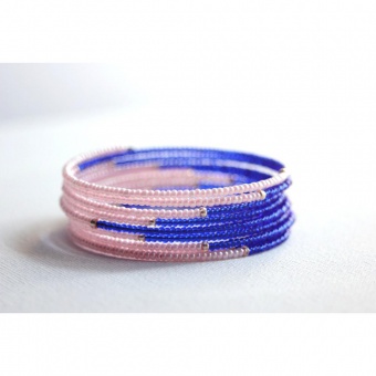 Bracelet manchette rocaille bleu roi & rose pastel