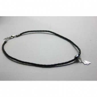 Collier cuir noir et acier pendentif chinois