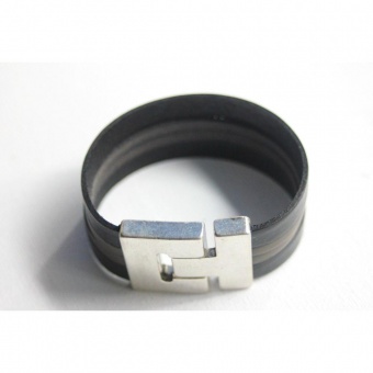 Bracelet manchette en cuir noir et taupe 32mm