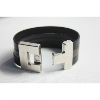 Bracelet manchette en cuir noir et taupe 32mm