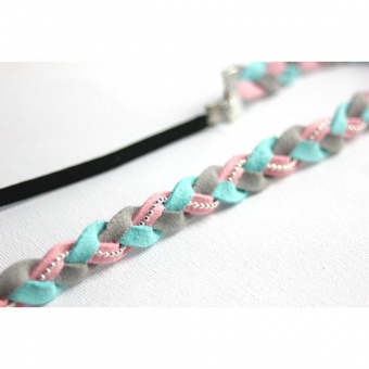 Headband tressé en suédine turquoise rose gris