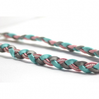 Headband tressé en suédine turquoise rose gris