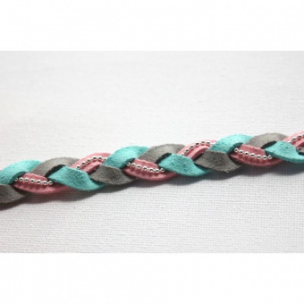 Headband tressé en suédine turquoise rose gris