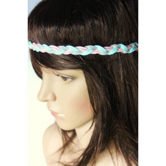 Headband tressé en suédine turquoise rose gris