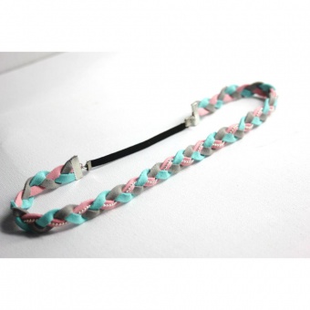 Headband tressé en suédine turquoise rose gris