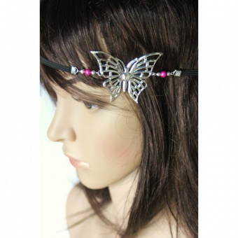 Headband papillon argenté et perles magiques rose 