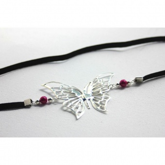 Headband papillon argenté et perles magiques rose 