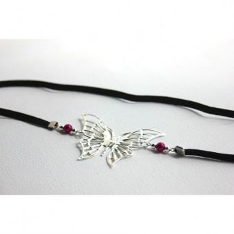 Headband papillon argenté et perles magiques rose 