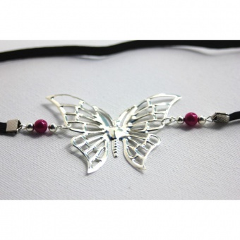 Headband papillon argenté et perles magiques rose 