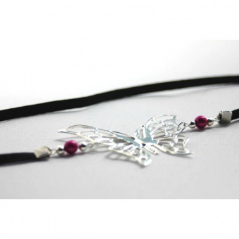 Headband papillon argenté et perles magiques rose 