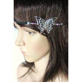 Headband papillon argenté et perles magiques prune