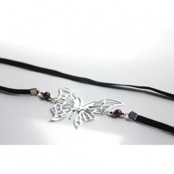 Headband papillon argenté et perles magiques prune