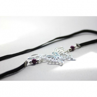 Headband papillon argenté et perles magiques prune