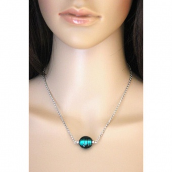 Collier acier perle artisanale en verre turquoise