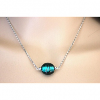 Collier acier perle artisanale en verre turquoise