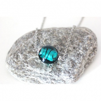 Collier acier perle artisanale en verre turquoise